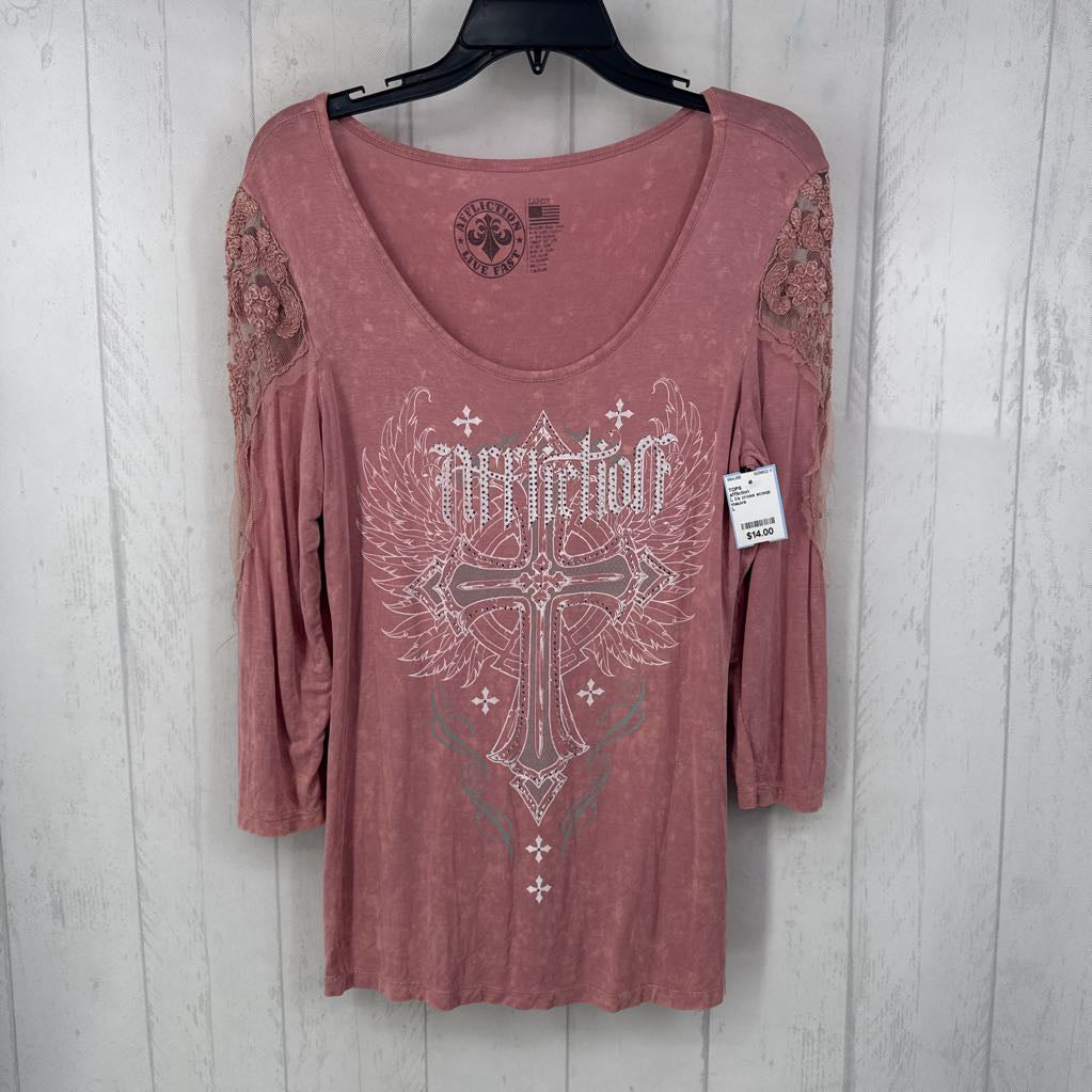 L l/s cross scoop neck top
