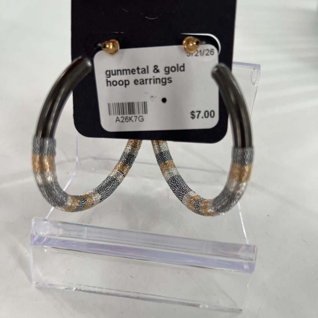 gunmetal & gold hoop earrings
