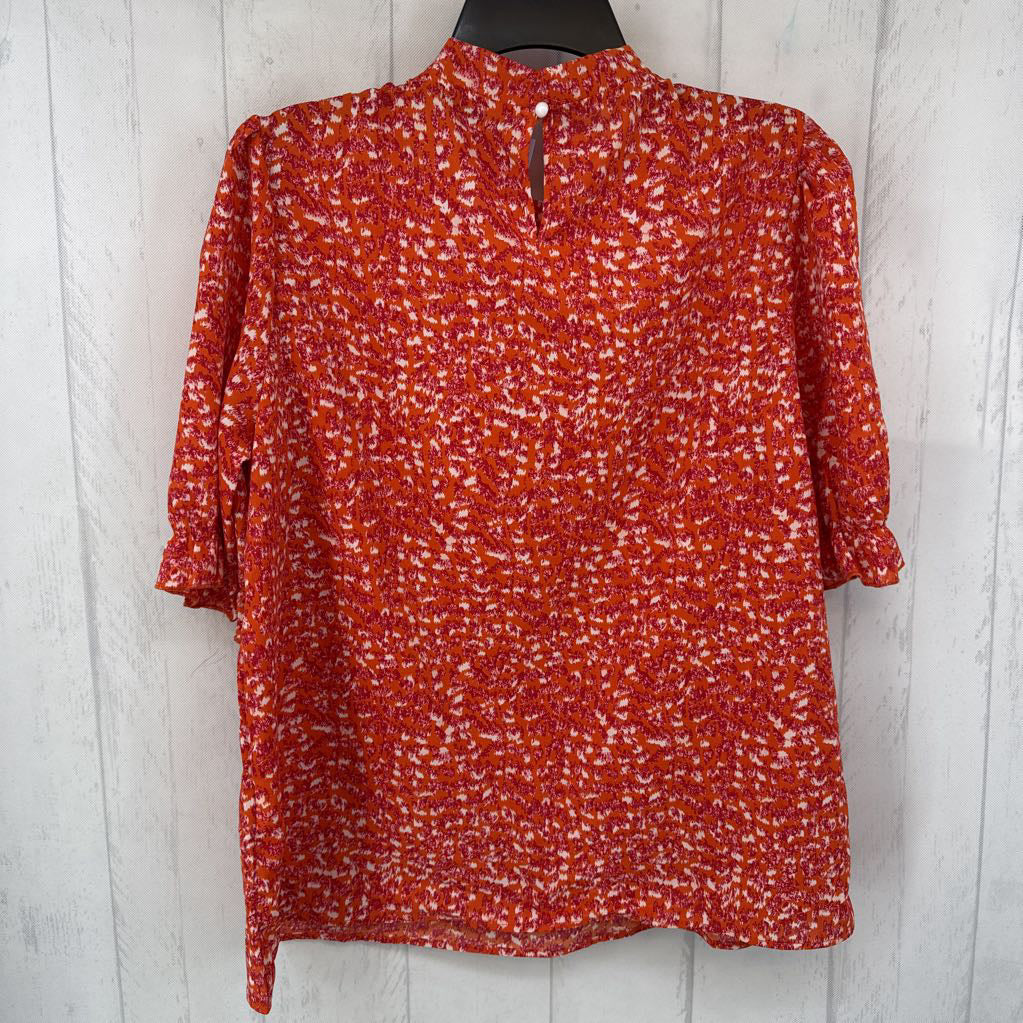 L printed gathered neck s/s top