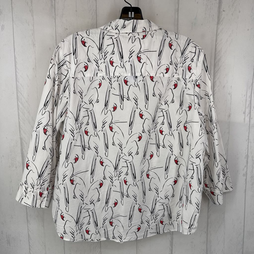 L parrot print button down 3/4 slv top