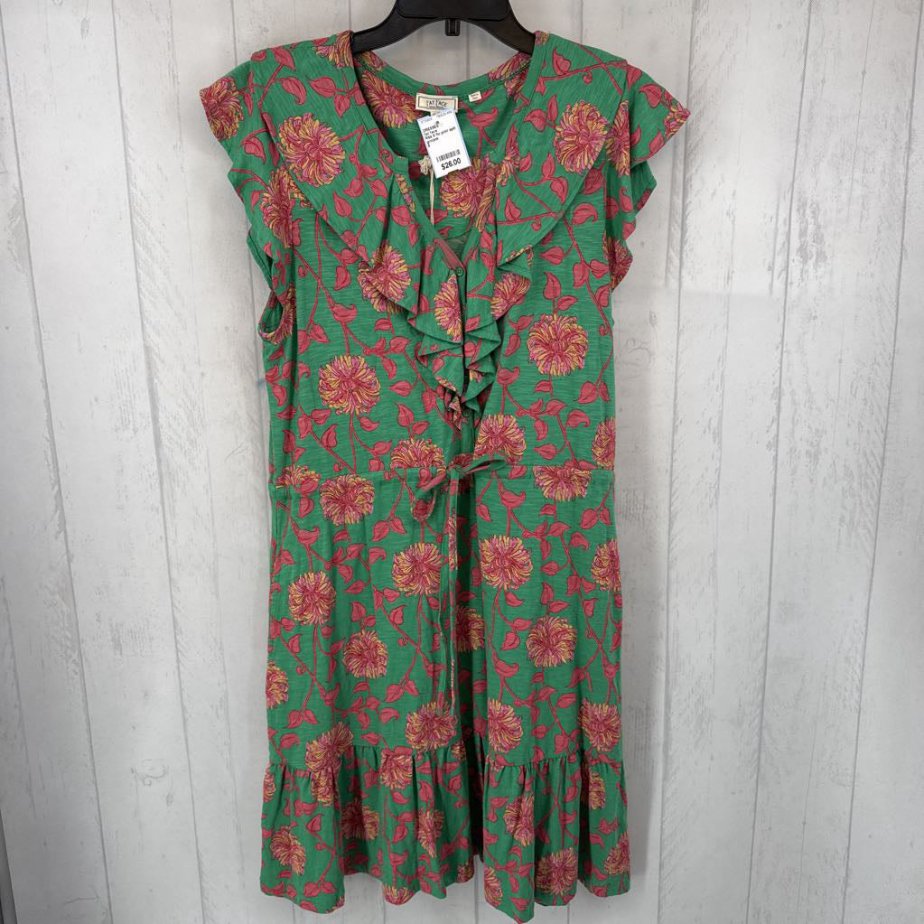 R64 8 flo print split neck ruffled slv dress