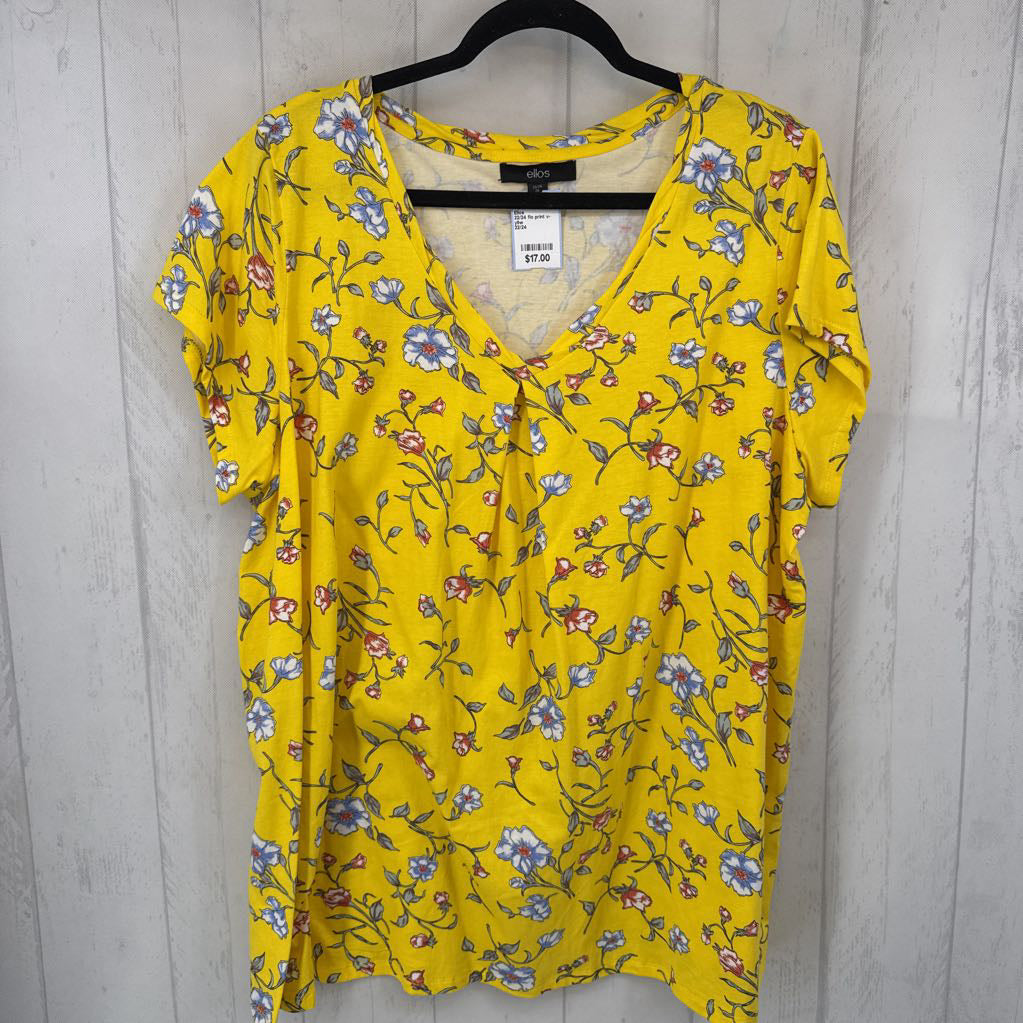 22/24 flo print v-neck s/s tee