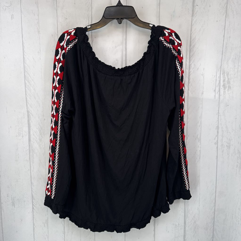 XL woven accent l/s top