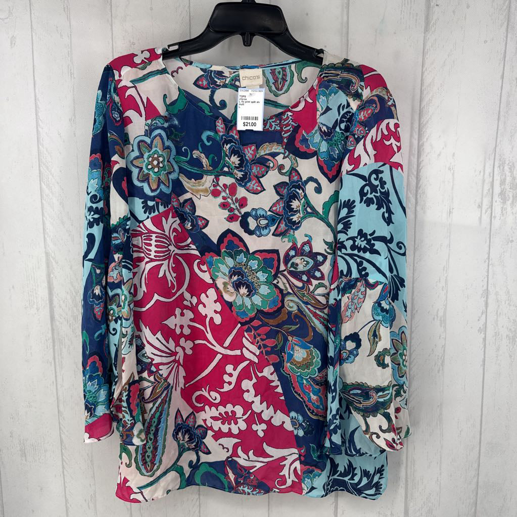 L flo print split slv top