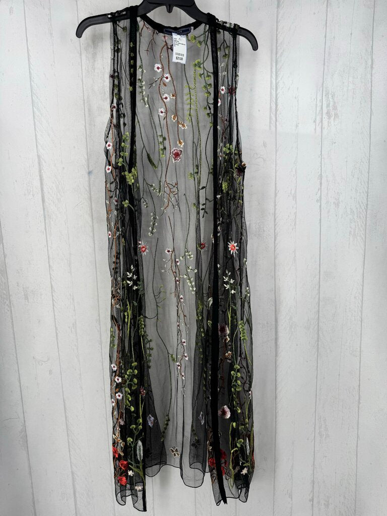 3X flo embroidered sheer long vest