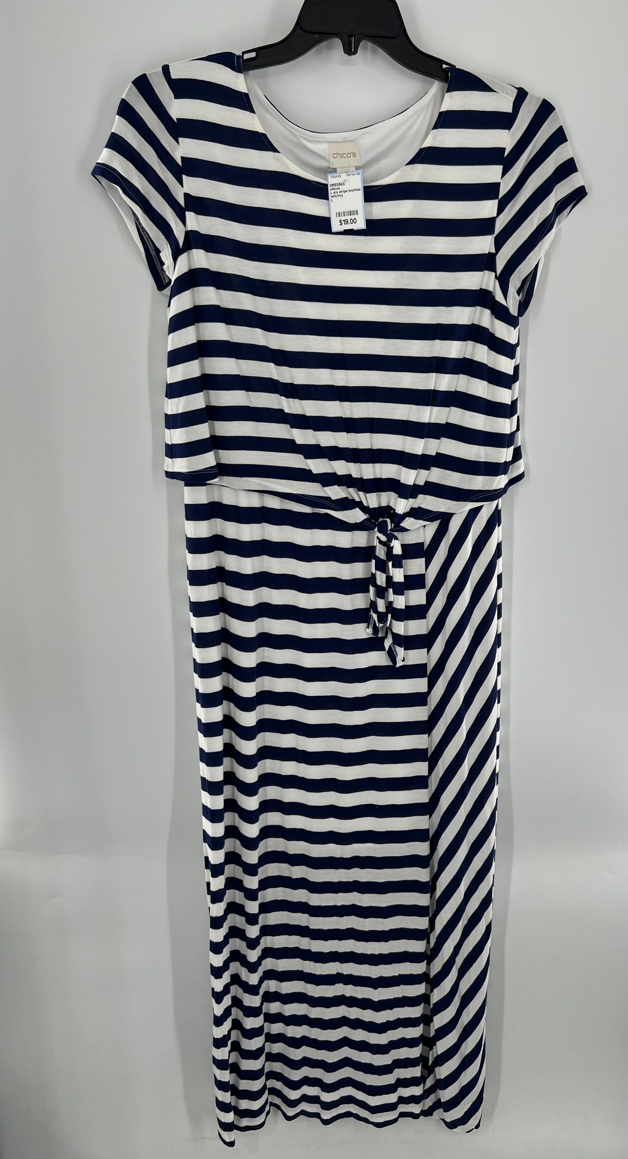 L s/s stripe knotted maxi dress