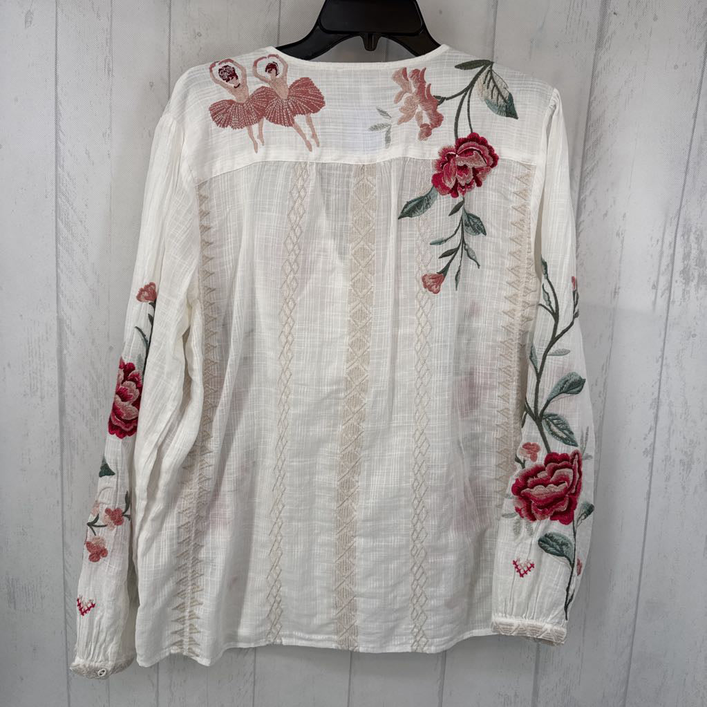 M flo embroidered tassel tie l/s top