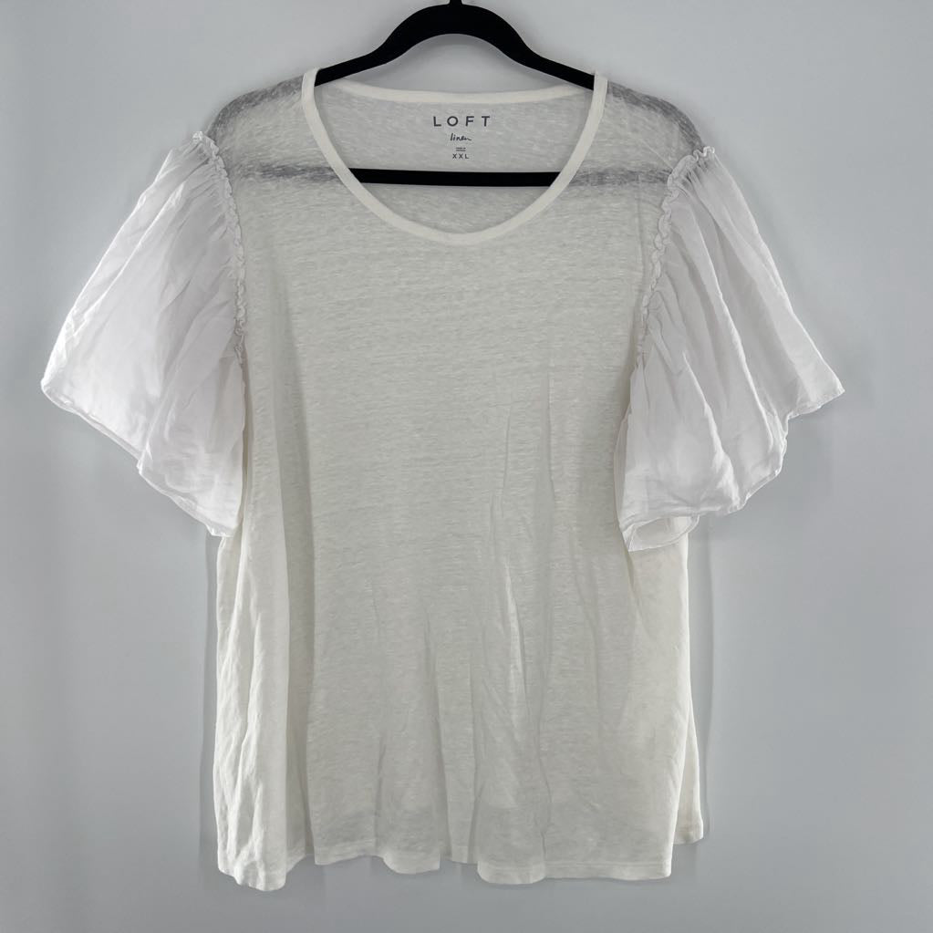 XXL ruffle slv linen top