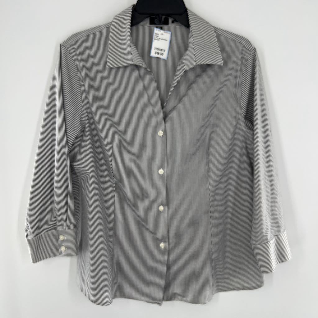 L 3/4 slv pinstripe button shirt
