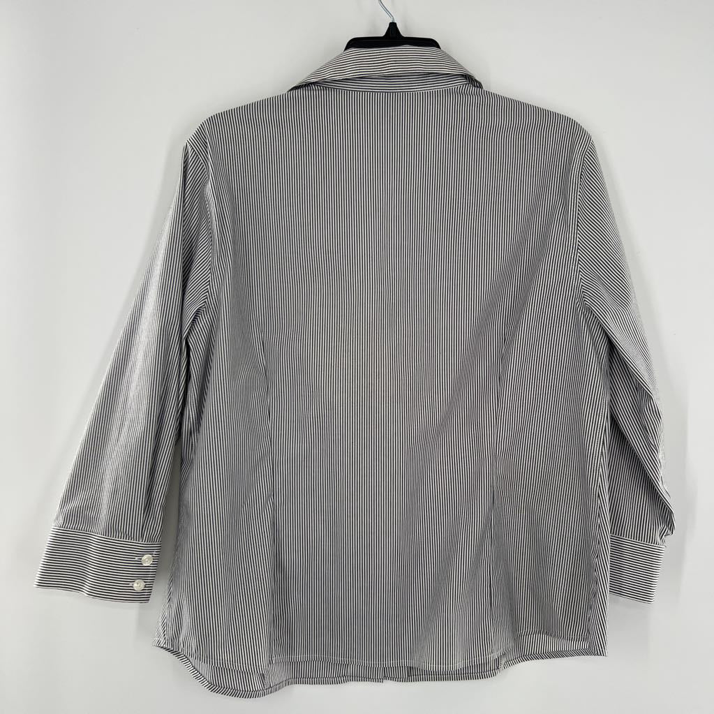 L 3/4 slv pinstripe button shirt