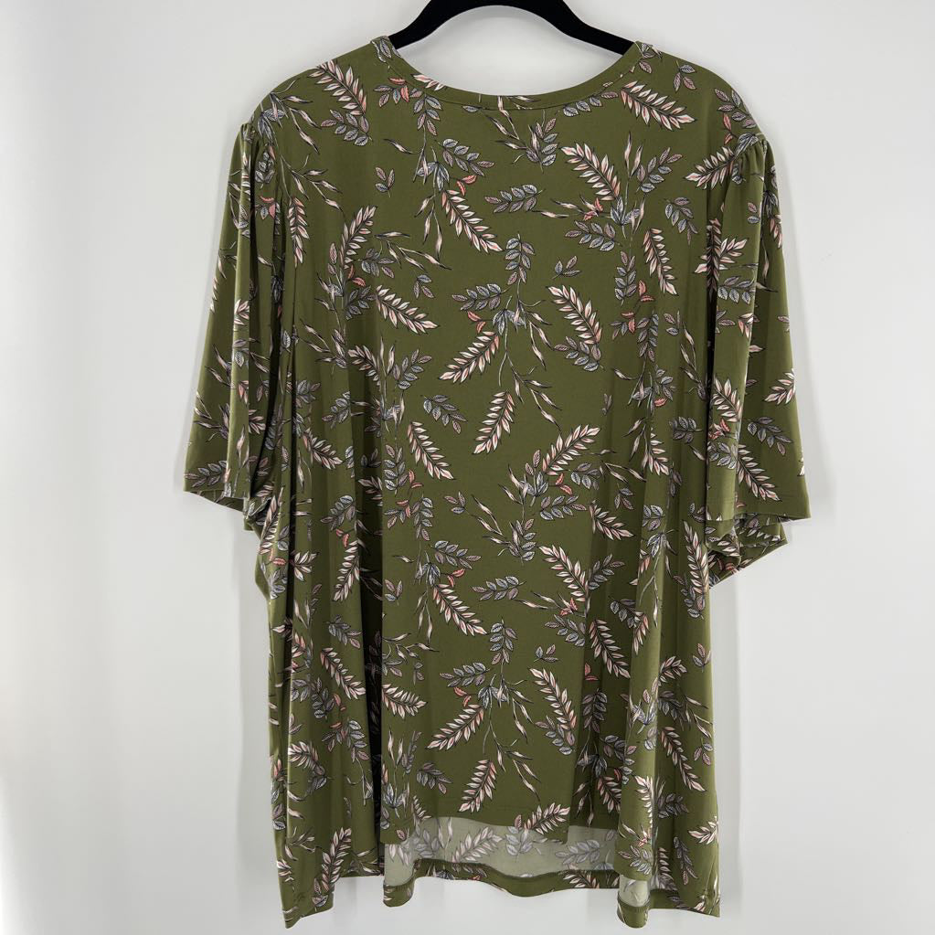 3x s/s leaf print pleated top