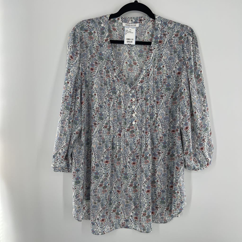 1x 3/4 slv flower print pleated top