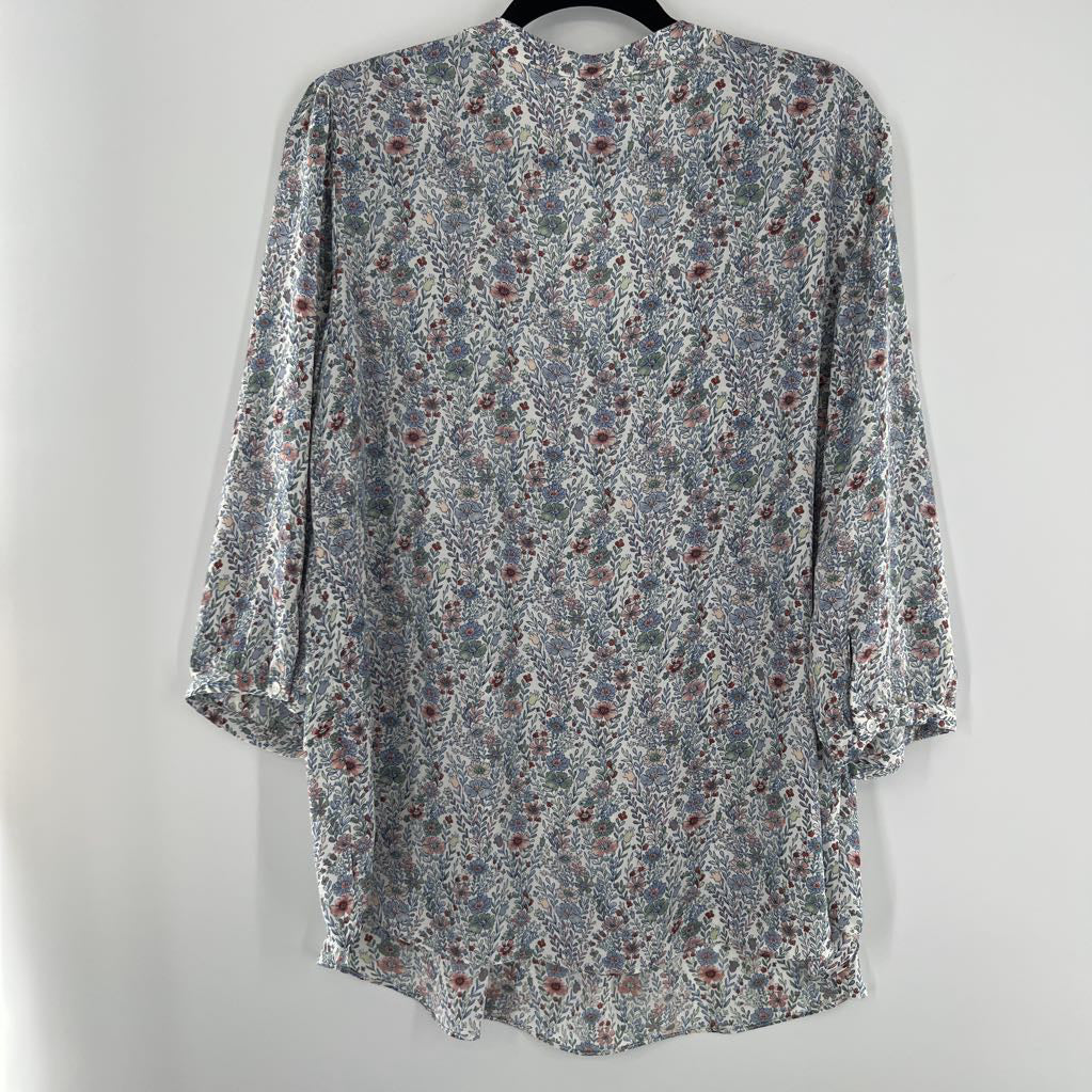 1x 3/4 slv flower print pleated top