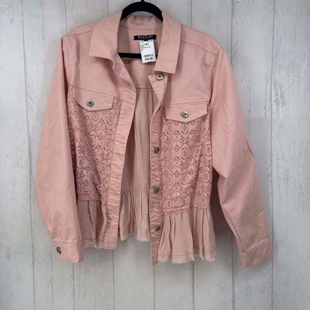 1X denim & lace peplum jacket
