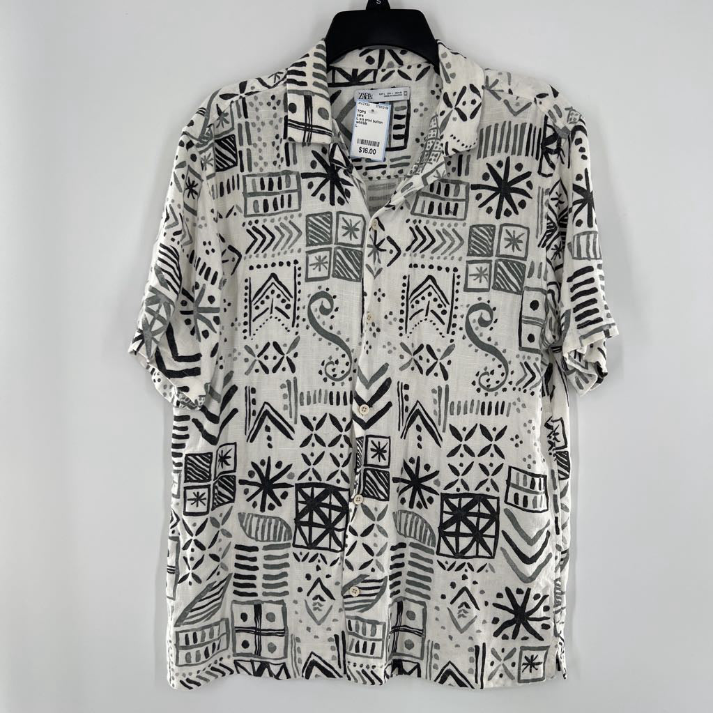 L s/s print button shirt