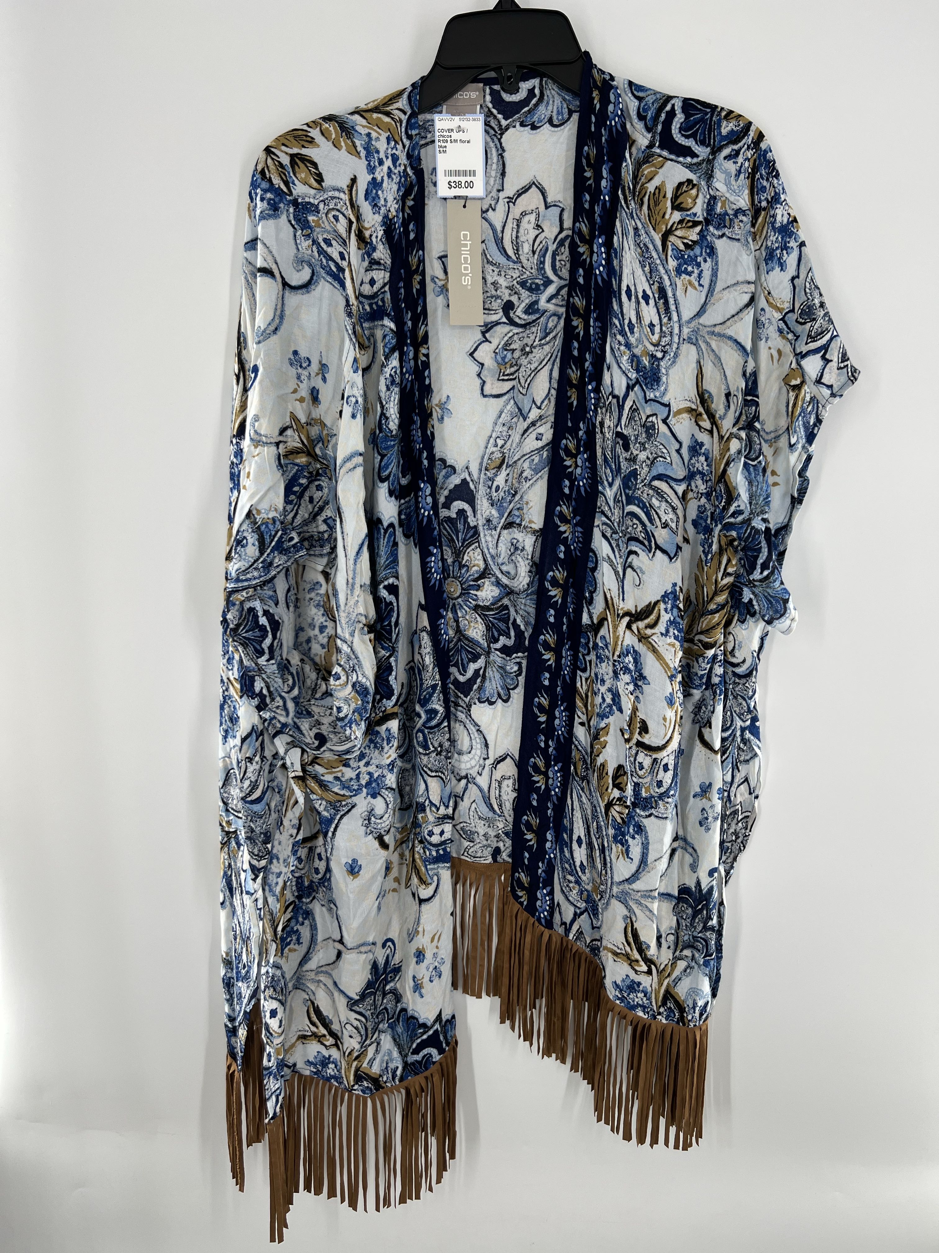 R109 S/M floral suede fringe kimono