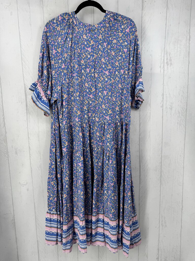1X flo print split neck s/s dress