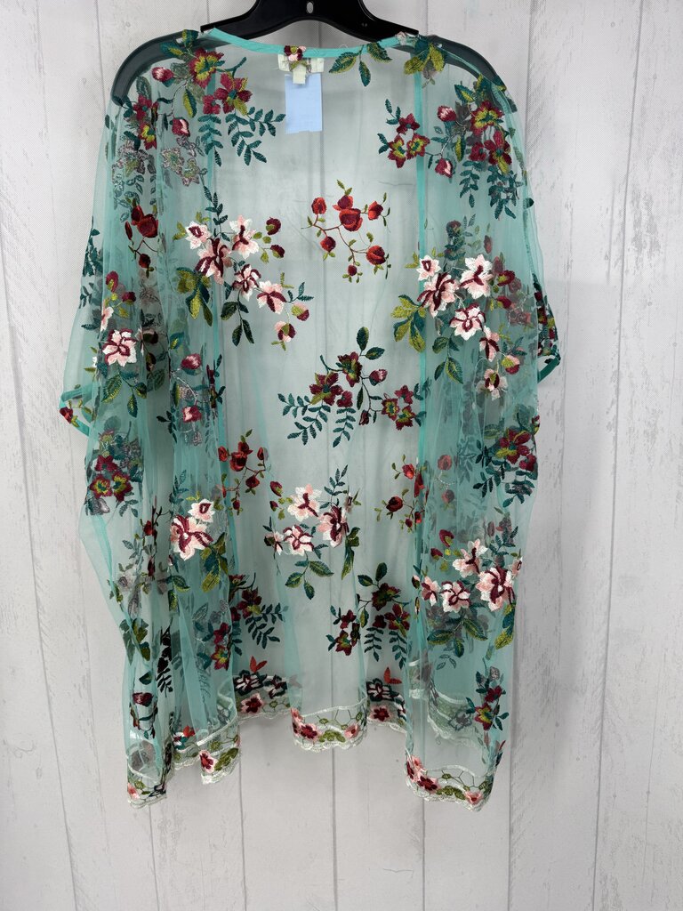 M/L flo embroidered mesh ruana