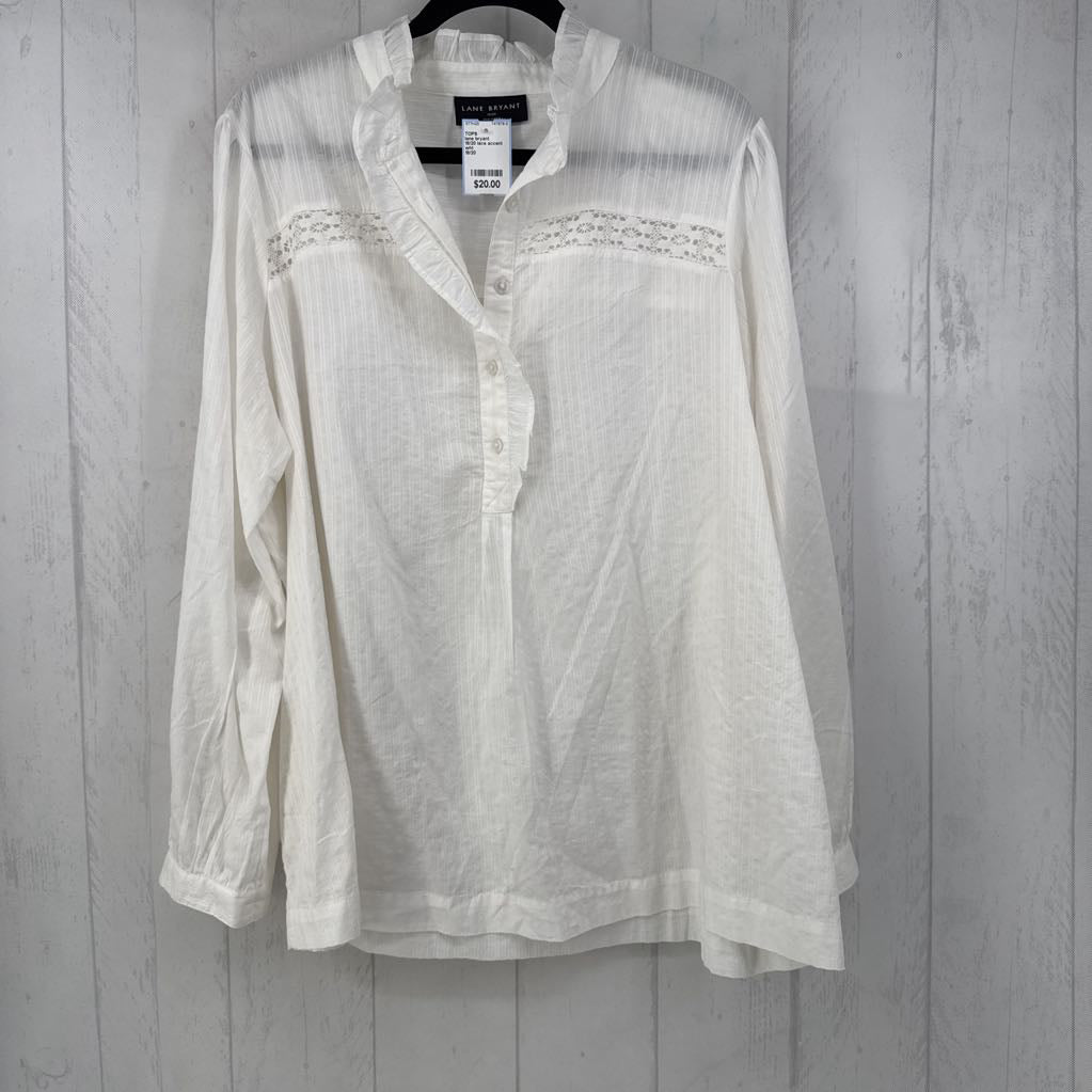 18/20 lace accent 1/2 button down l/s top