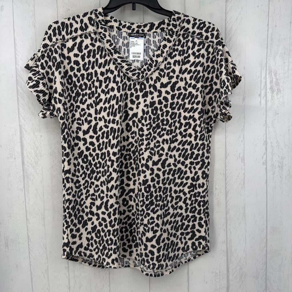 M animal print v-neck flutter slv top