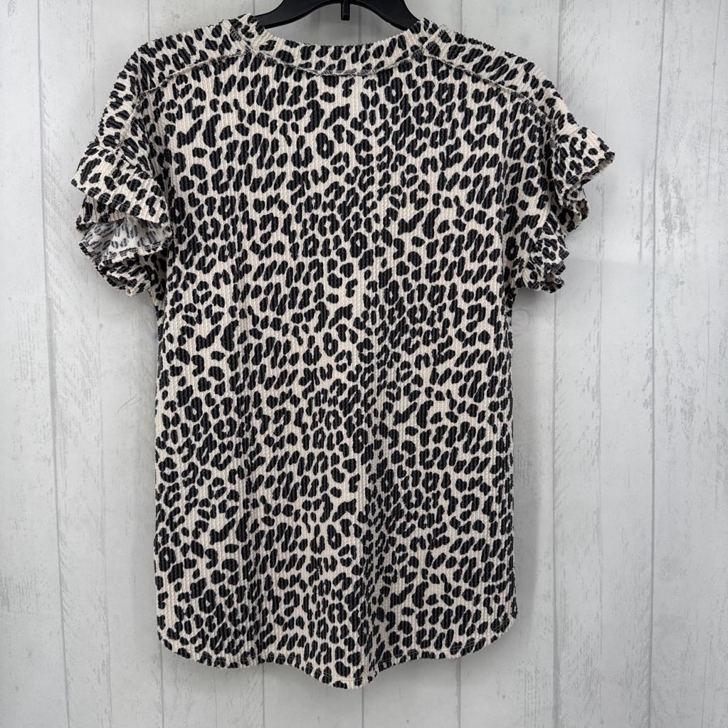 M animal print v-neck flutter slv top