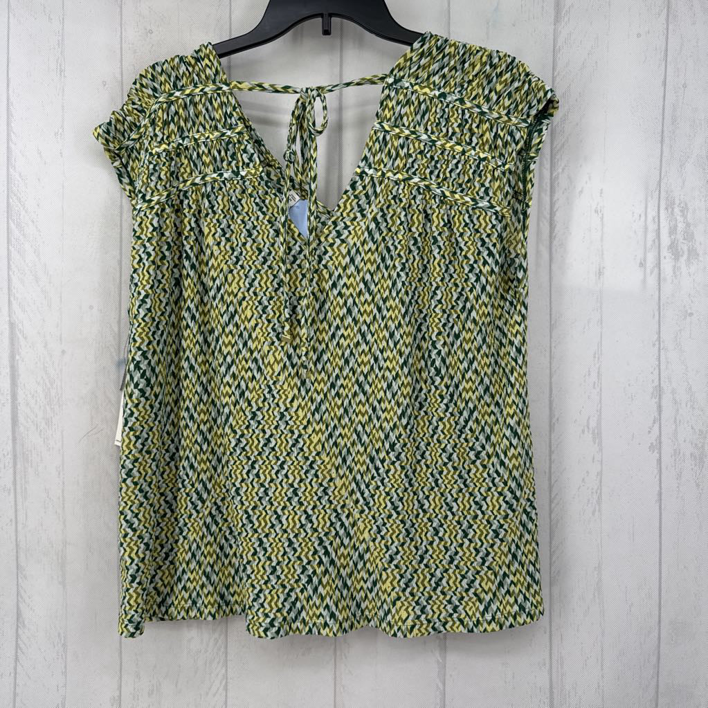 M chevron print open back cap slv top