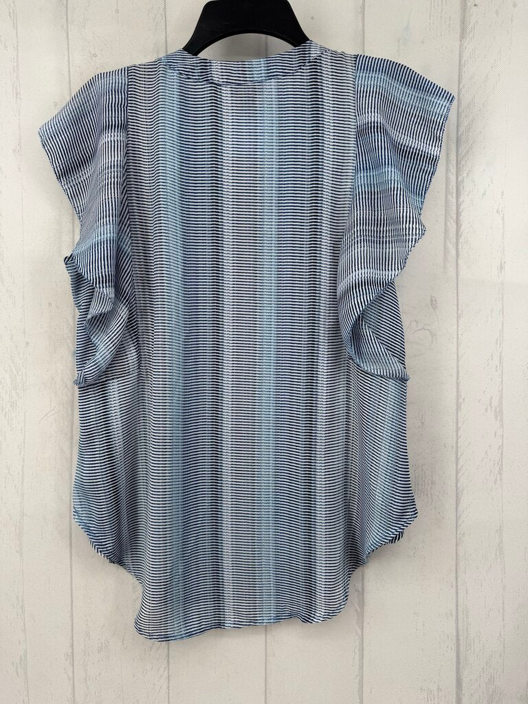 S striped lace-up flutter slv top