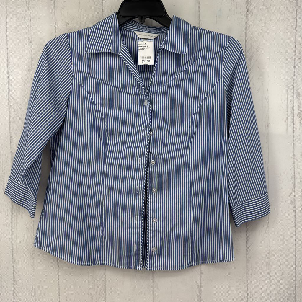S striped button down 3/4 slv top