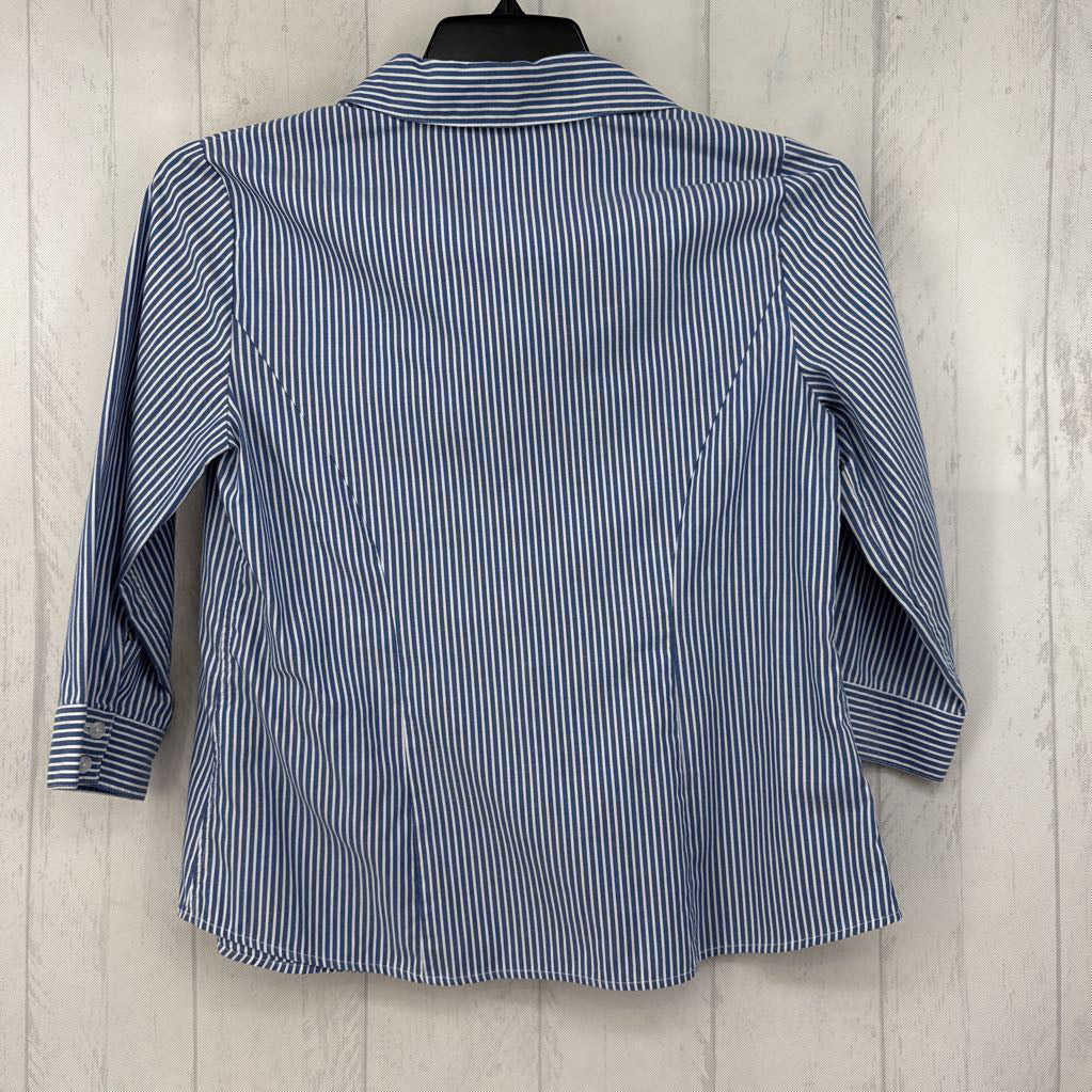 S striped button down 3/4 slv top