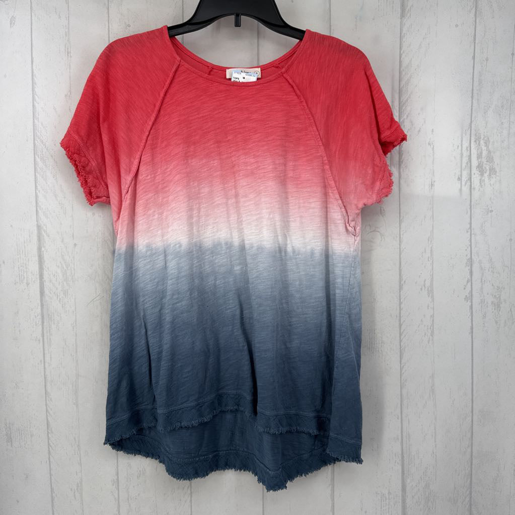 S tie dye frayed hem s/s top