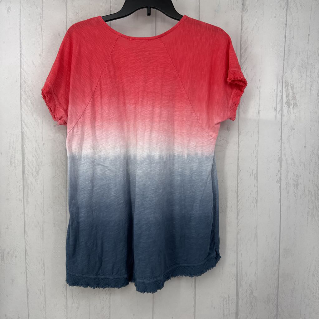 S tie dye frayed hem s/s top