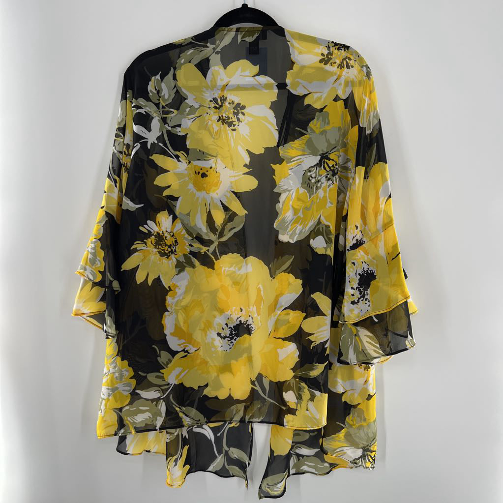 22 flo print semi sheer ruffled slv cover up