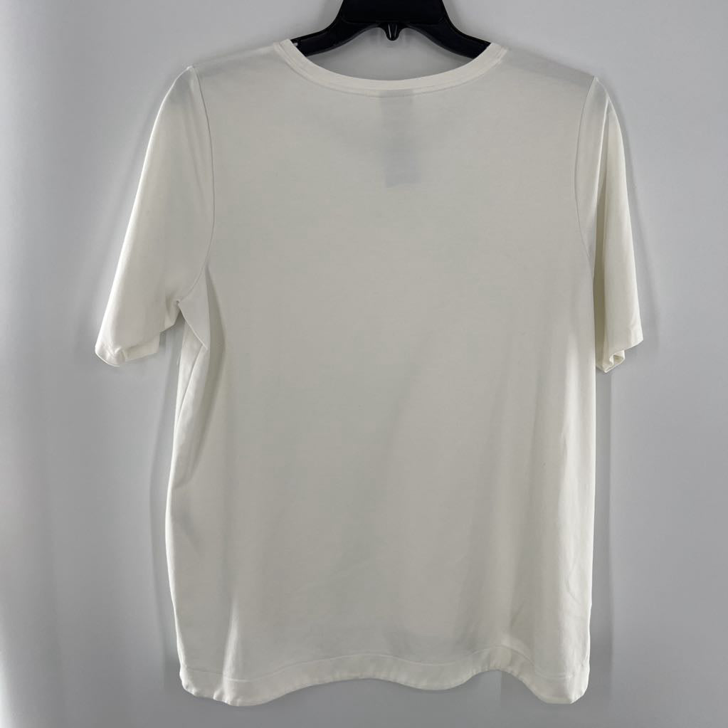 XL round neck button detail s/s top
