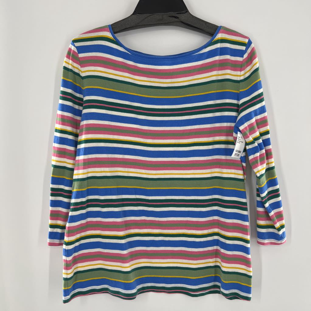 L striped round neck 33/4 slv tee