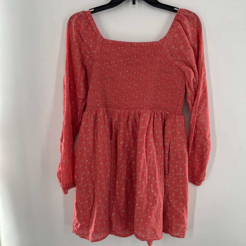 S flo print smocked l/s dress