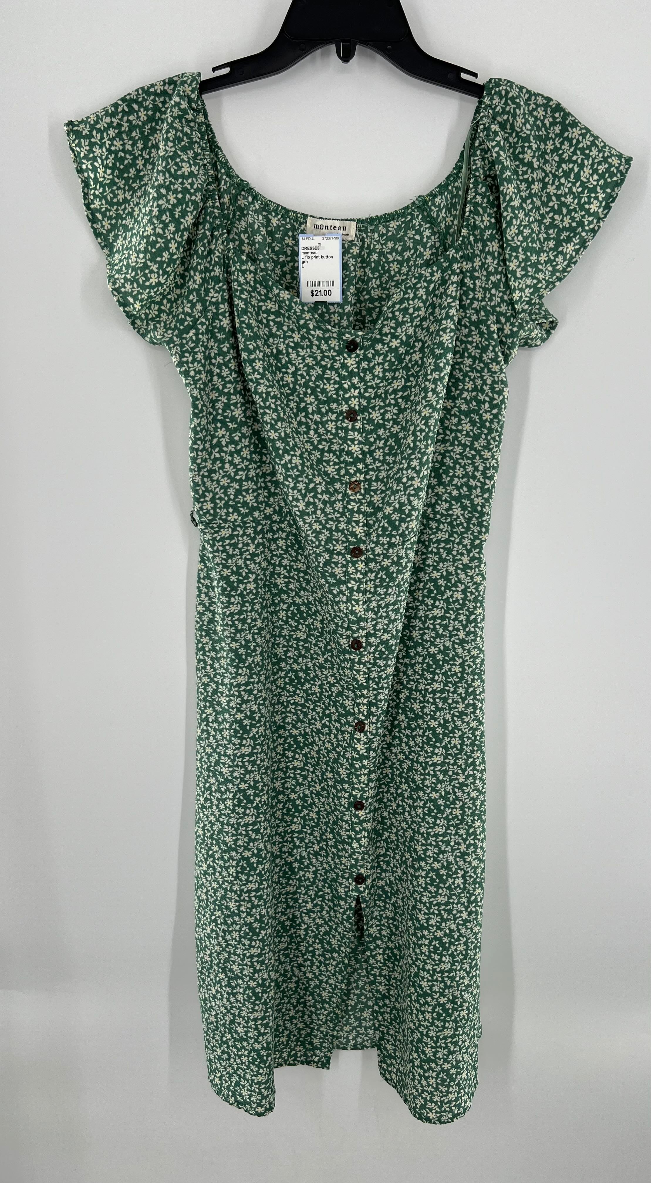 L flo print button front s/s dress