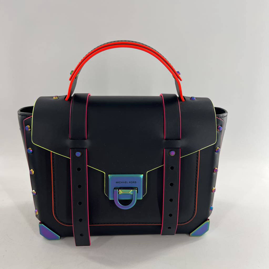 studded neon iridescent satchel