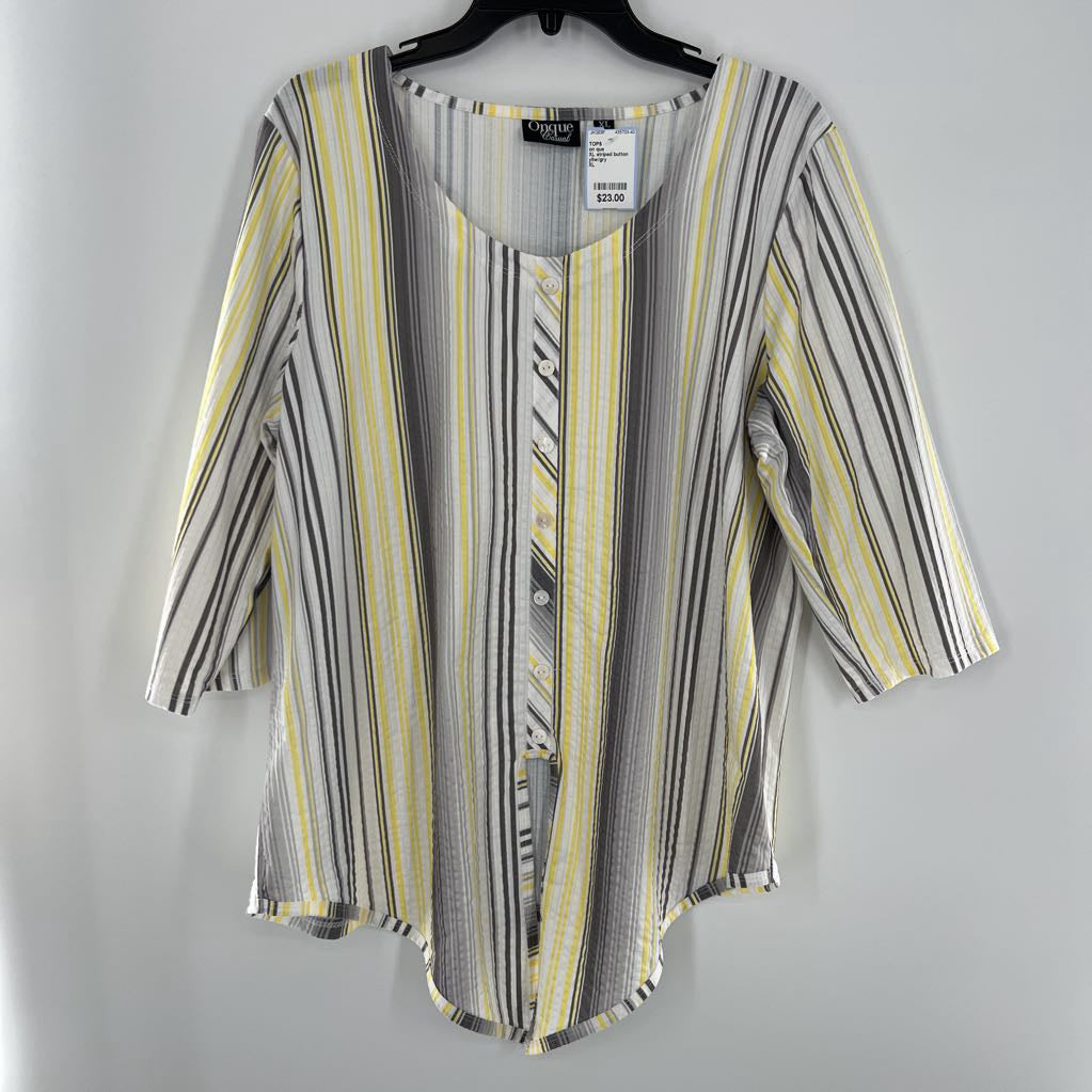 XL striped button down 3/4 slv top