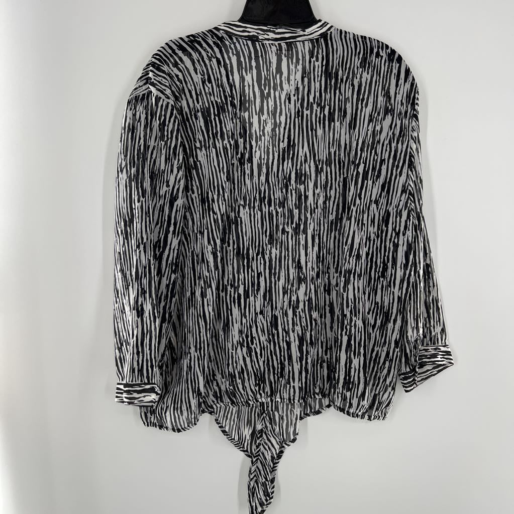 XL zebra print button down 3/4 slv top