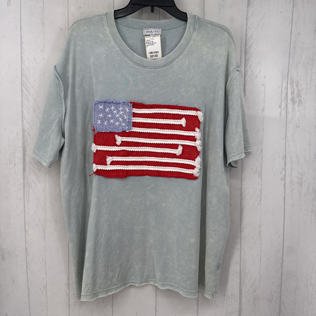 M embroidered american flag s/s top