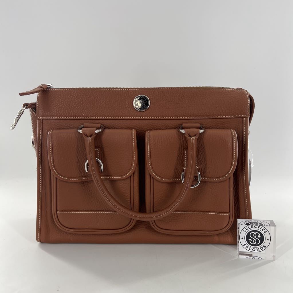pebbled double pocket satchel tote