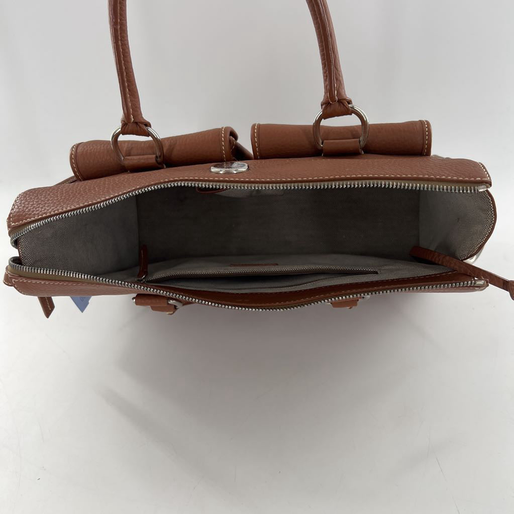 pebbled double pocket satchel tote