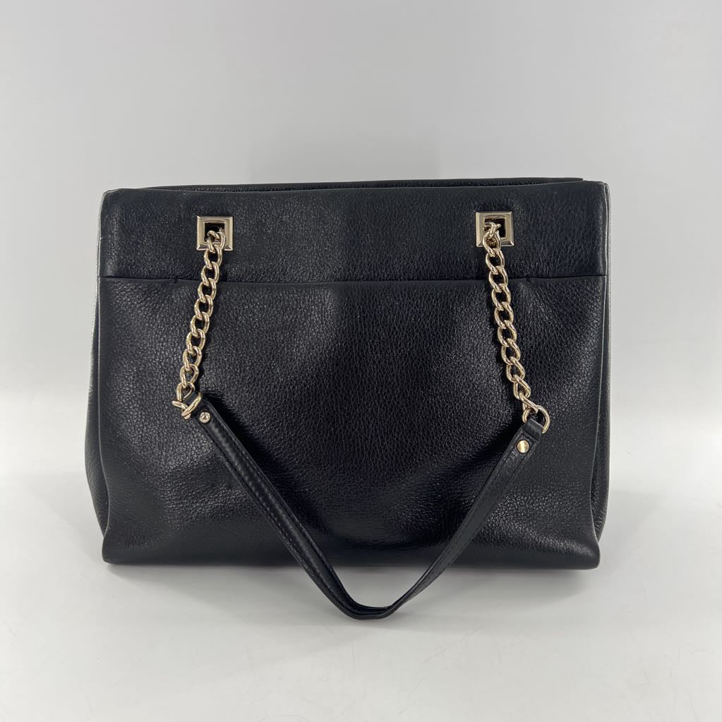 chain strap footed triple compartment tote