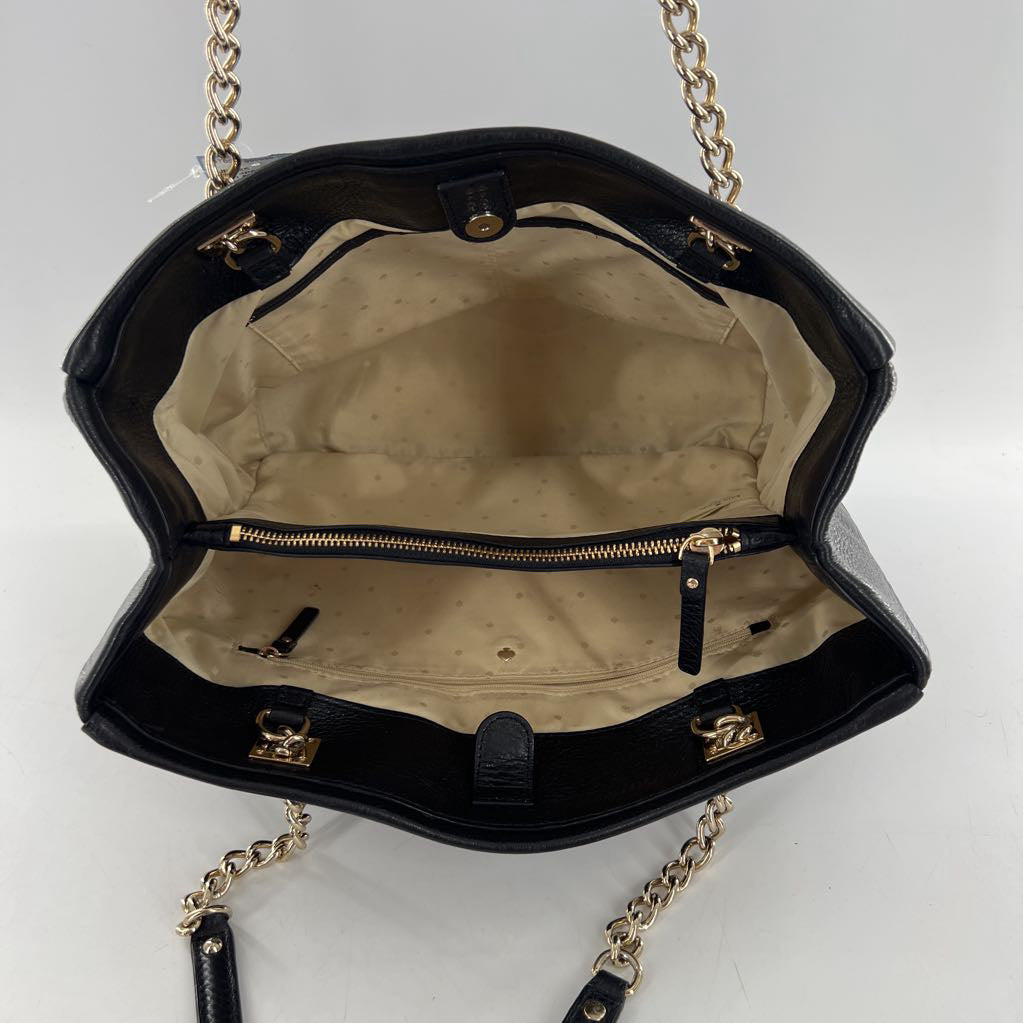 chain strap footed triple compartment tote