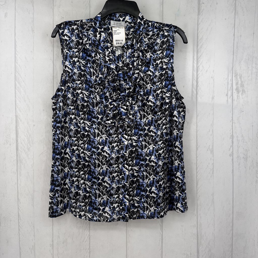 R45 L printed ruffled button down tank