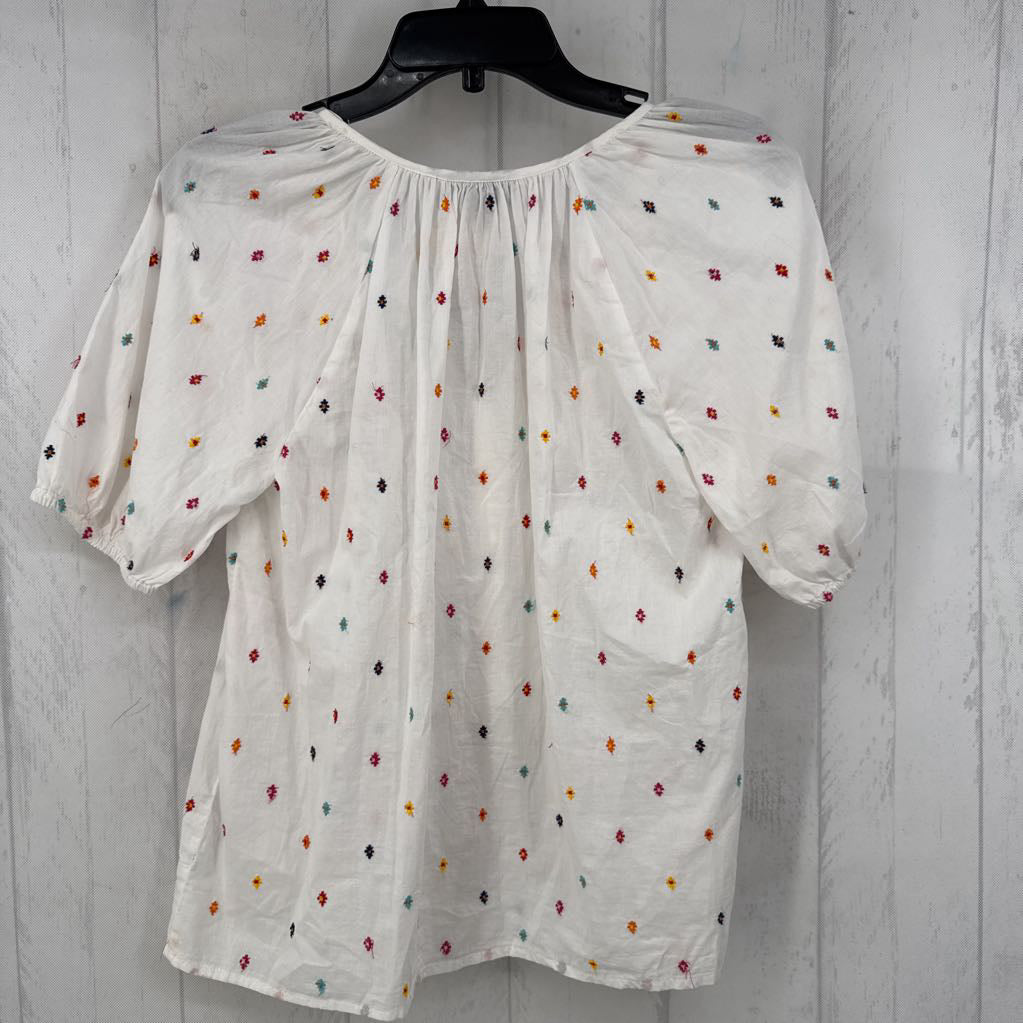 S colorful embroidered button down s/s top