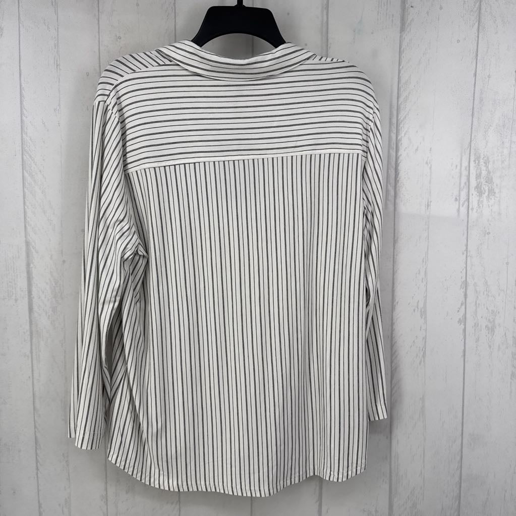 L striped split neck l/s top