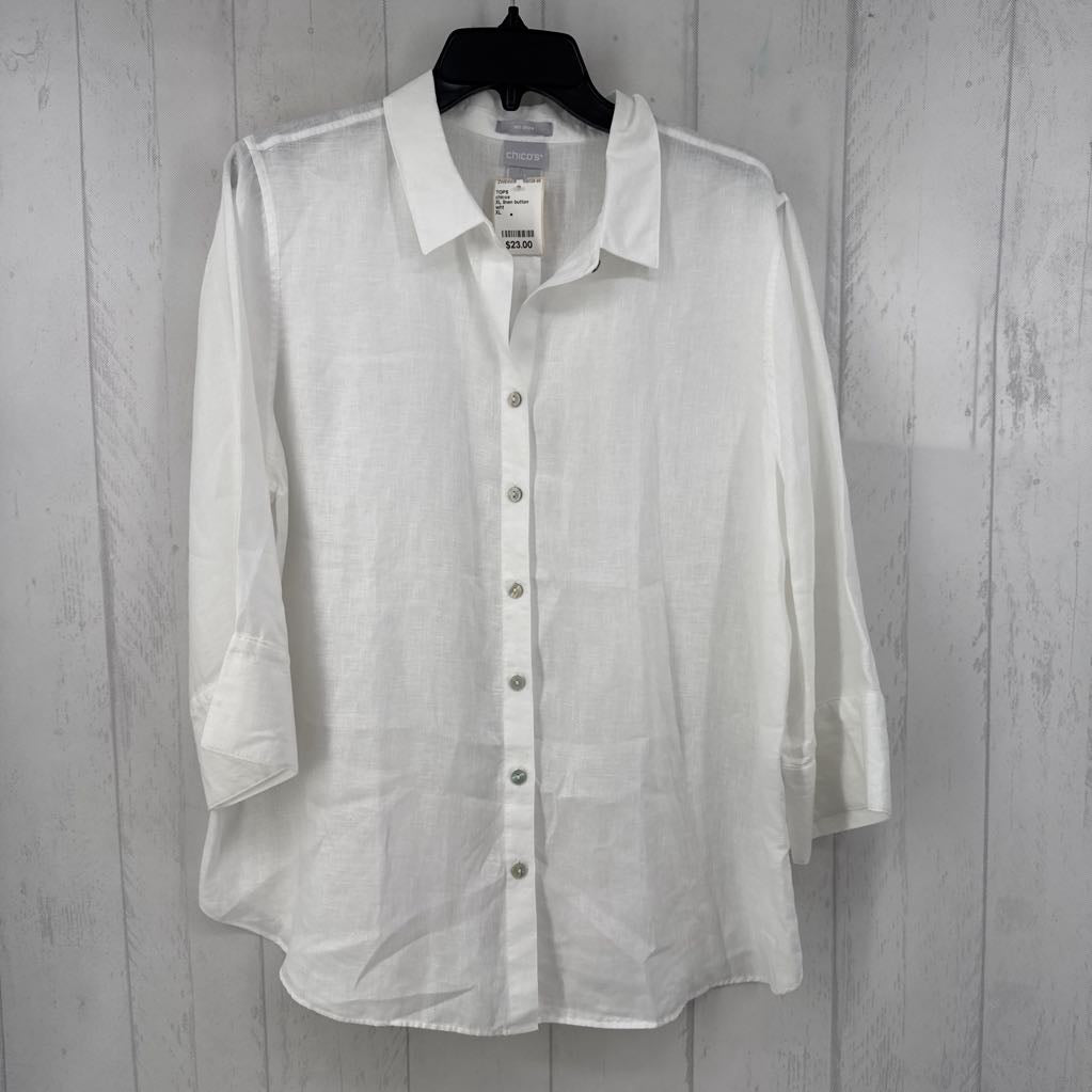 XL linen button down 3/4 slv top
