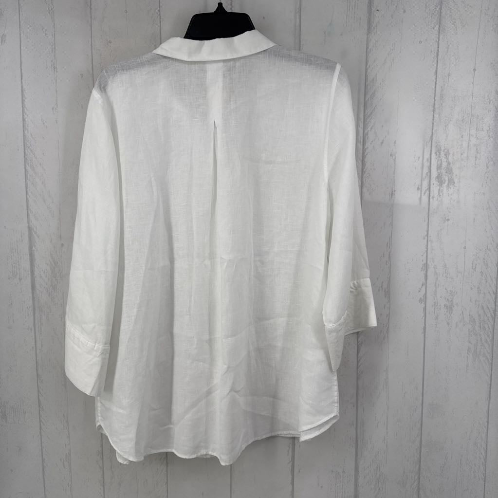 XL linen button down 3/4 slv top