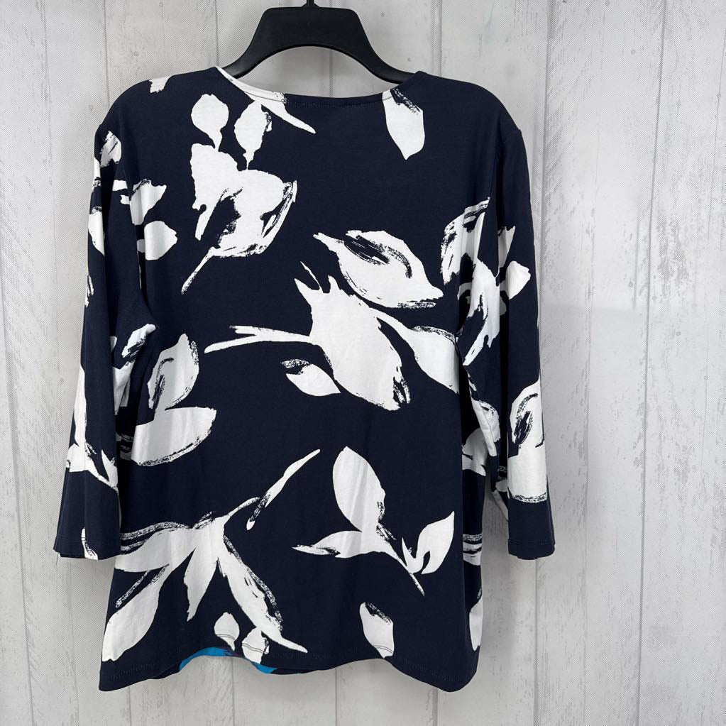 XL flo print round neck 3/4 slv top